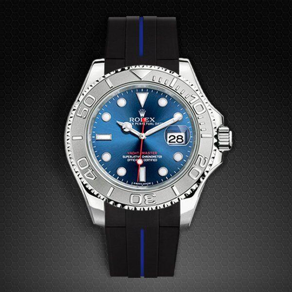 Gummirem til Rolex Yachtmaster 40 mm blå stribe Glidelock