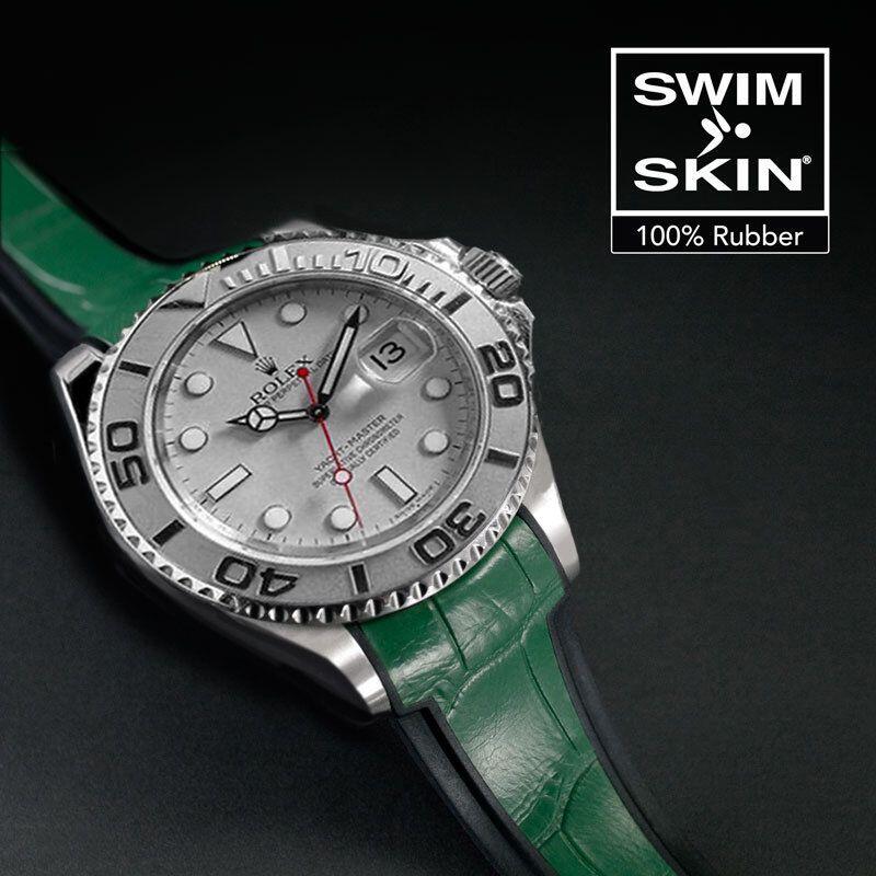 Gummirem til Rolex Yachtmaster 40 mm Green Alligator Glidelock