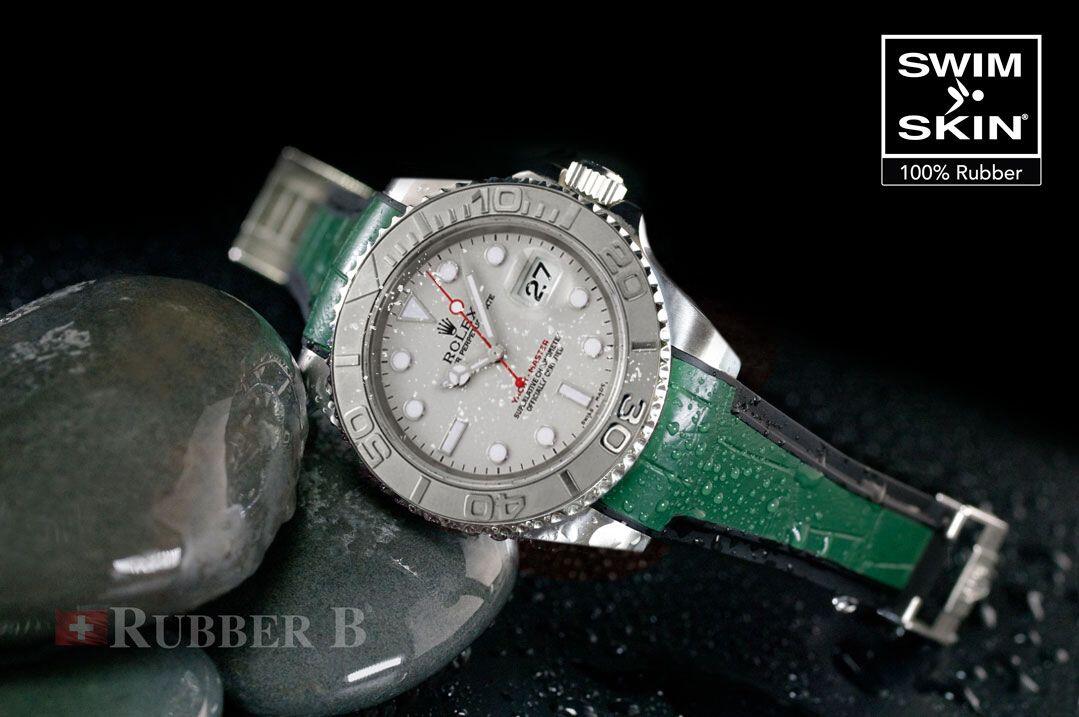 Gummirem til Rolex Yachtmaster 40 mm Green Alligator Glidelock